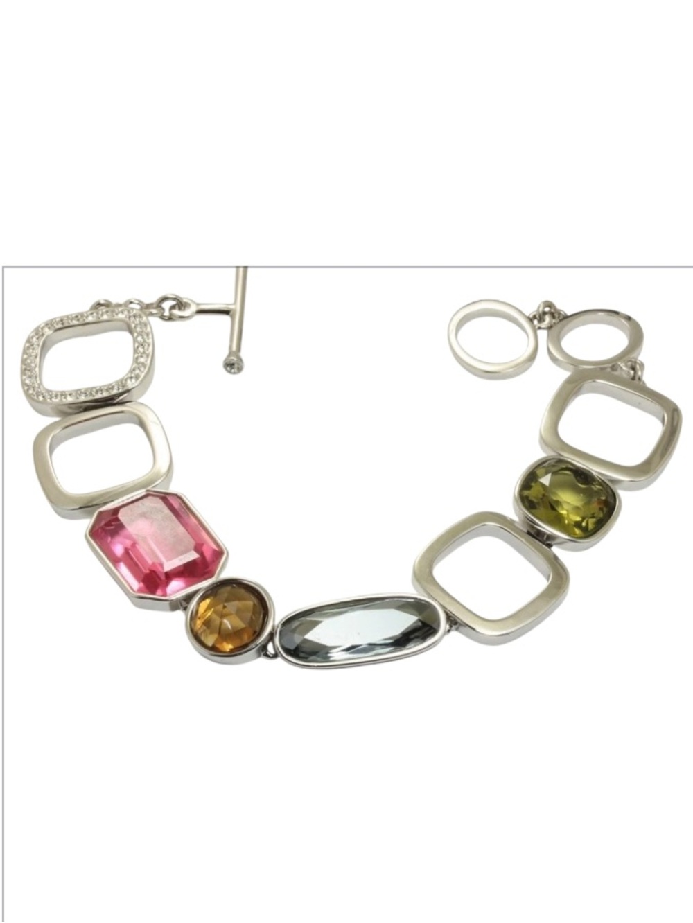 Swarovski Geometric multicolor Crystal 8” silver tone Bracelet